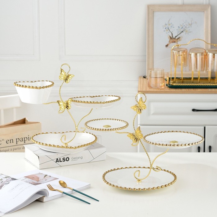 LANGSUNG DIPROSES Cerac Dessert Serving Plate / Tier Cake 3 Susun / Tempat Kue 3 Susun Gold