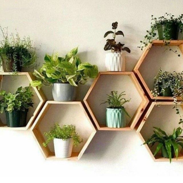 GRATIS ONGKIR Hexagonal Rak dinding kayu minimalis estetik dekorasi hiasan