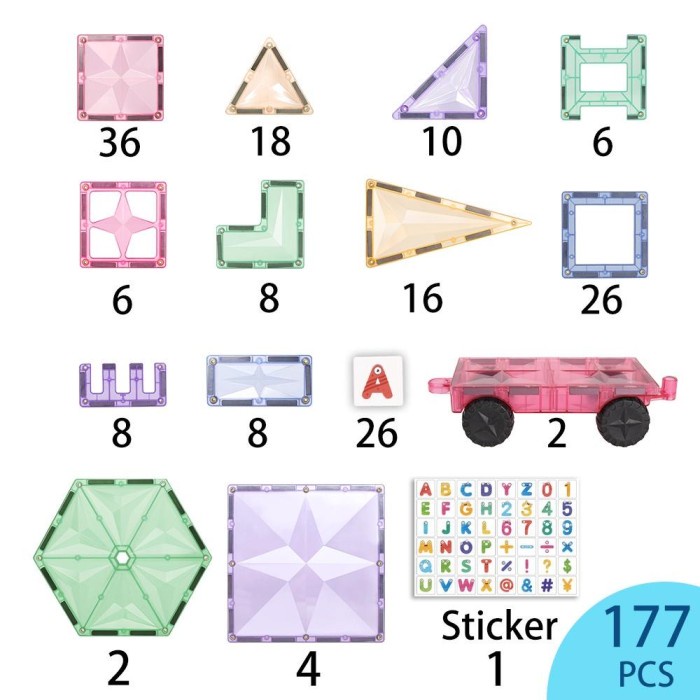 MNTL Magnetic Tiles 177 Pcs Mainan Edukasi Anak