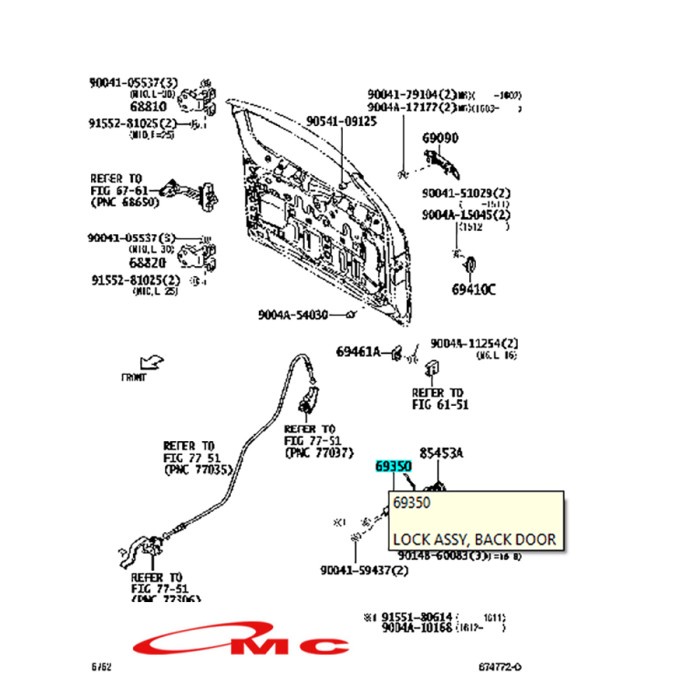 Door Lock Pintu Bagasi Belakang Rush Terios 2006-2017 Original 69301-Bz020 Door Lock Bagasi Belakang