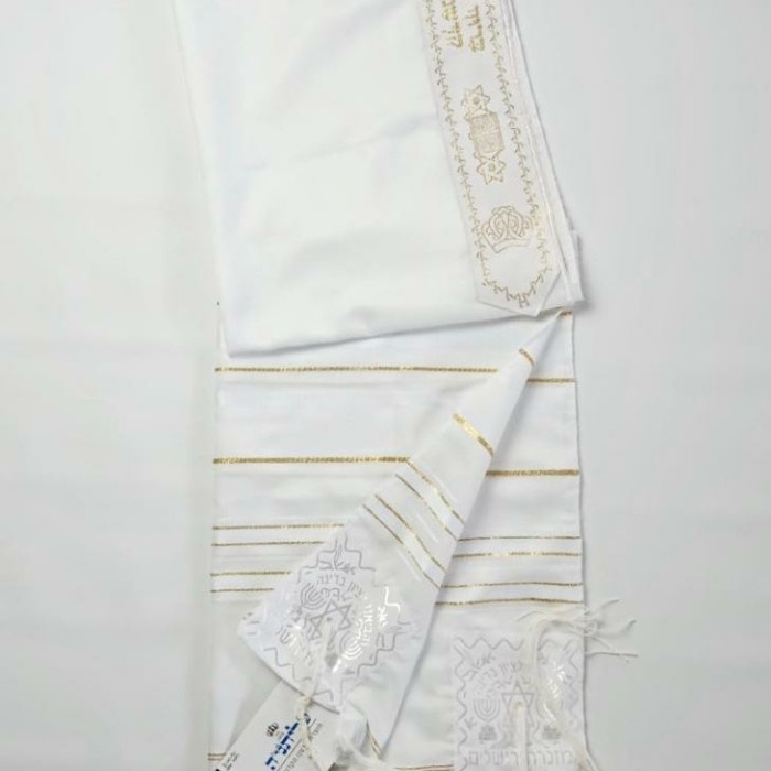 Selendang Doa White Gold Acrylic Tallit By Israel (Kosher) Top Quality