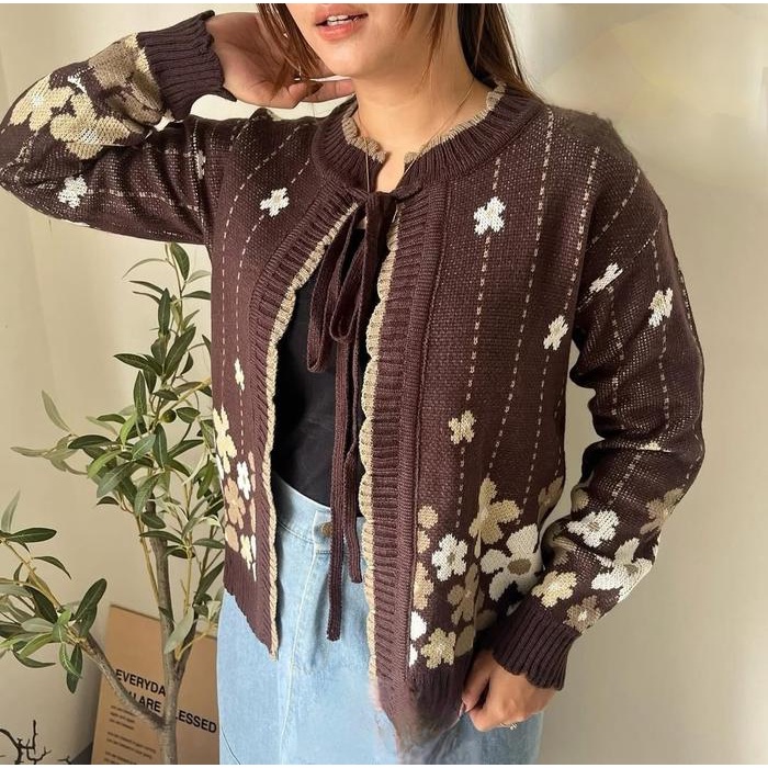 Rajut Abndung Viral - Cardigan Rajut Wanita Flower Kimono Bunga Premium Oversize / Sweater Rajut