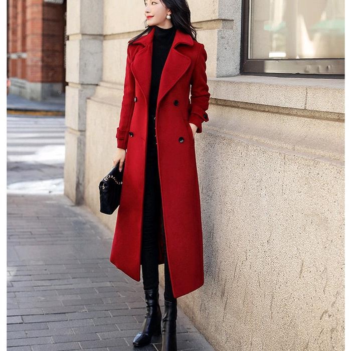 Blazer Wanita Longcoat Korea Style Musim Dingin Bahan Wool Flece Panjang Blazer 110 Cm Atasan Jaket