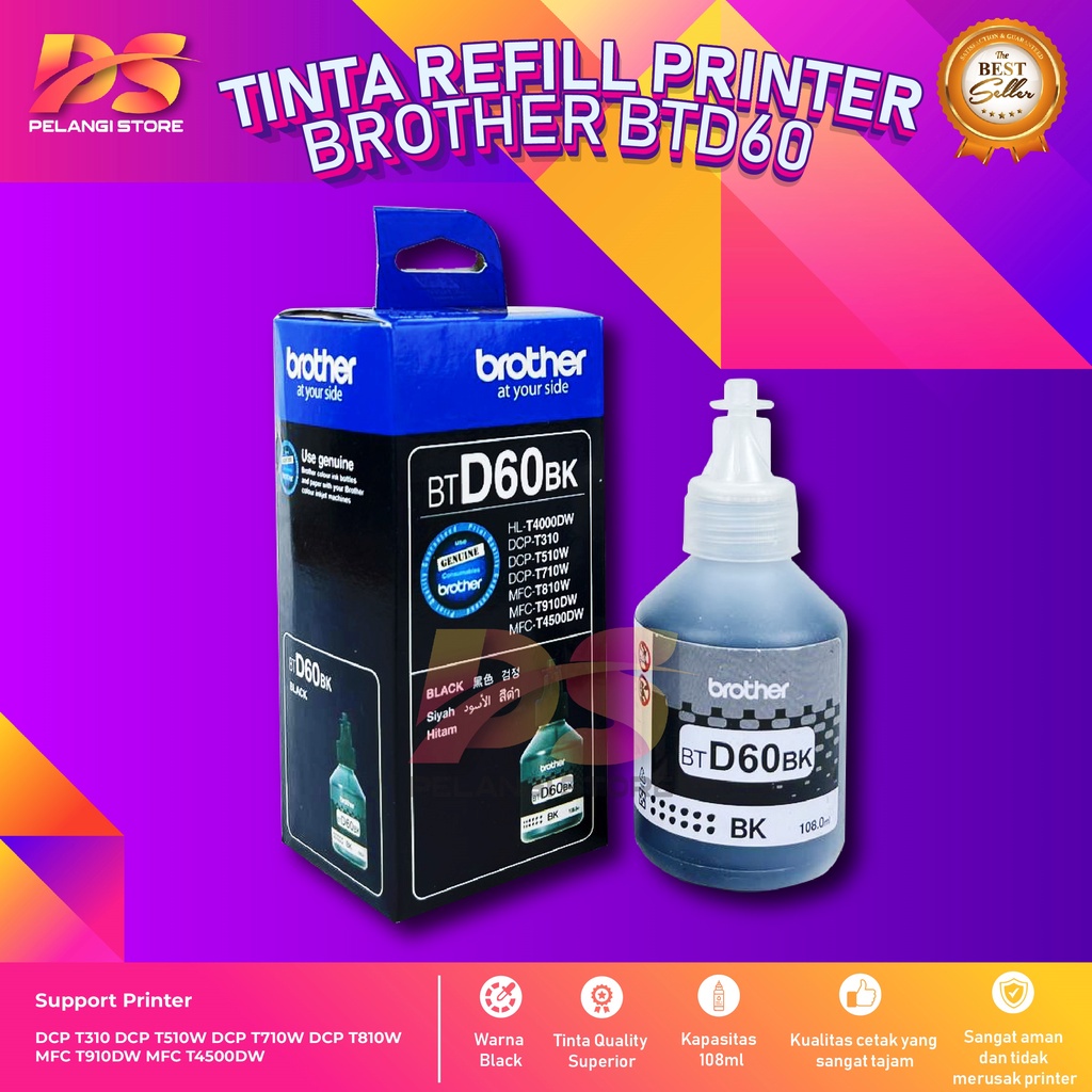 Tinta Brother BTD60BK Tinta Printer DCP T310 DCP T510W DCP T710W DCP T810W MFC T910DW MFC T4500DW
