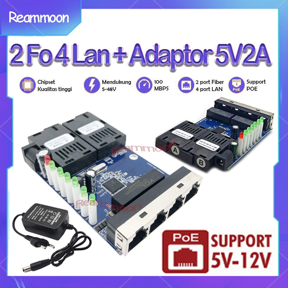 POEPcb Htb 2Fo 4Lan 2F4E Media Converter 2 Fo 4 Lan 100 Mpbs Ethernet Switch 2 Port FO 4 Port LAN