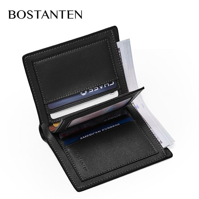 Bostanten Dompet Pria Bahan Kulit Sapi Asli Model Lipat Pendek Hitam/Coklat