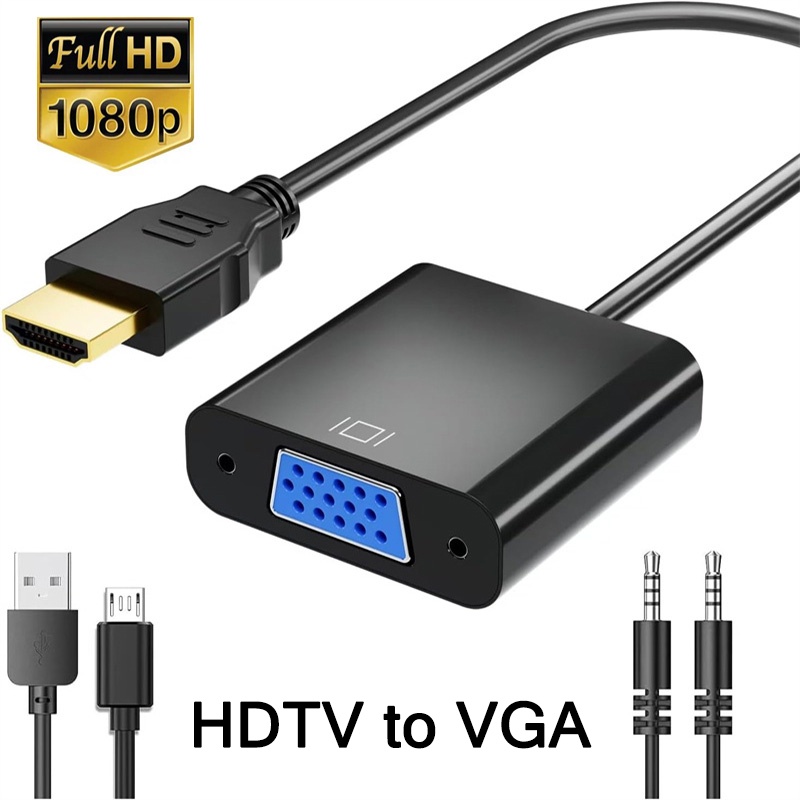 HD 1080P HDMI To VGA Cable Converter With 3.5mm Jack Audio HDMI Male To VGA Female Converter Adapter