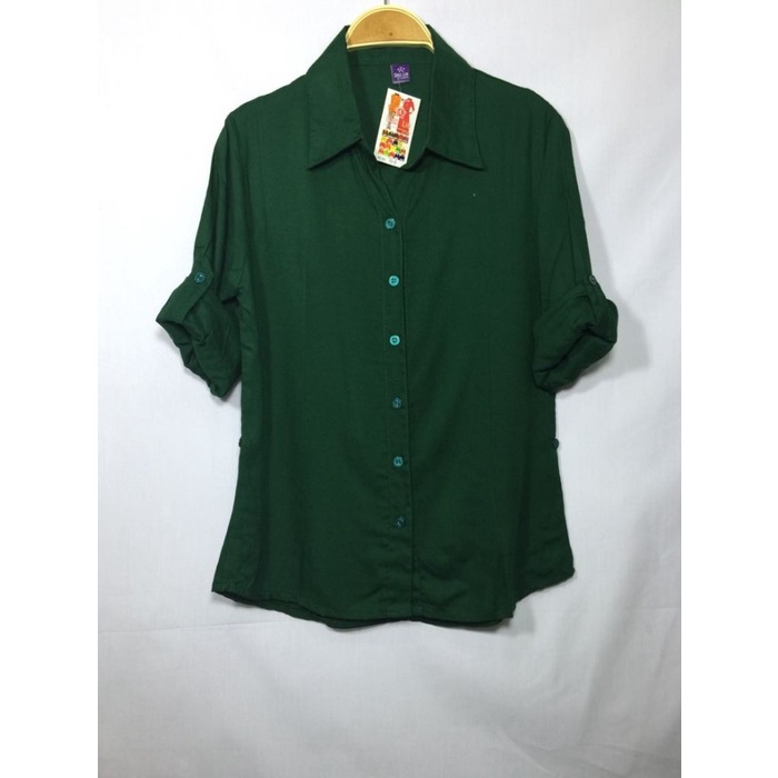KEMEJA ATASAN WANITA KATUN RAYON ADEM DAN TIDAK CIUT WARNA HIJAU BOTOL