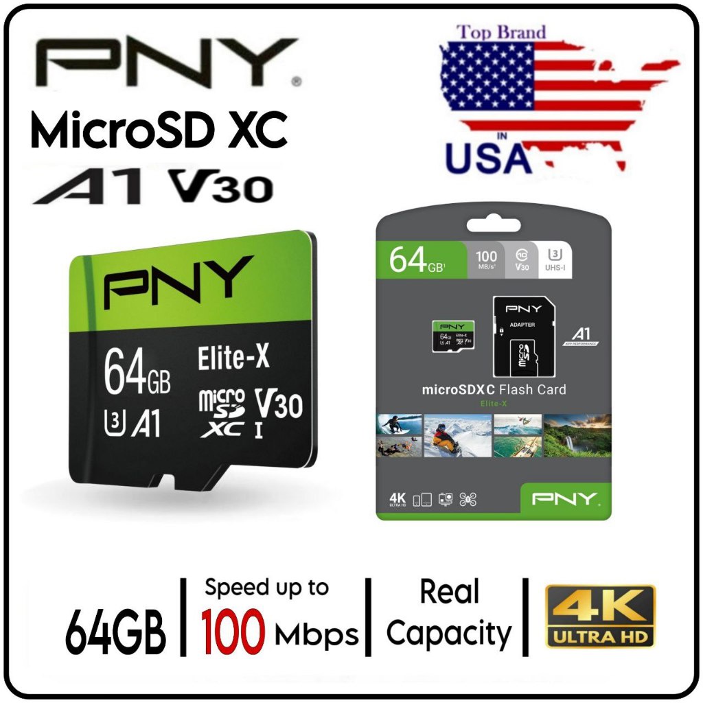 TerLengkapDong- microSD 64GB XC U3 V30 PNY Elite-x 100Mb/s 100% Original
