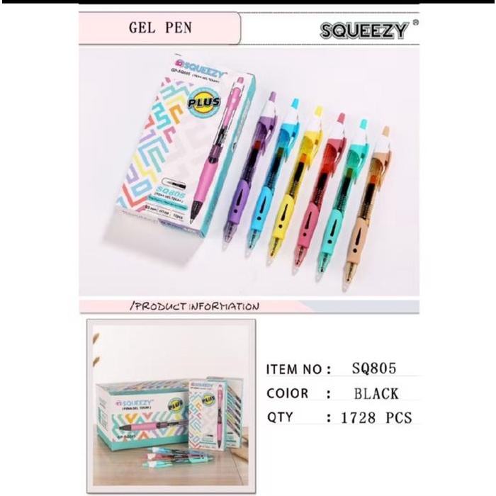 

Pulpen Gel Pen Cetek Squeezy Gp Sq-805 Retractable Isi 1 Box 12 Pcs - Hitam