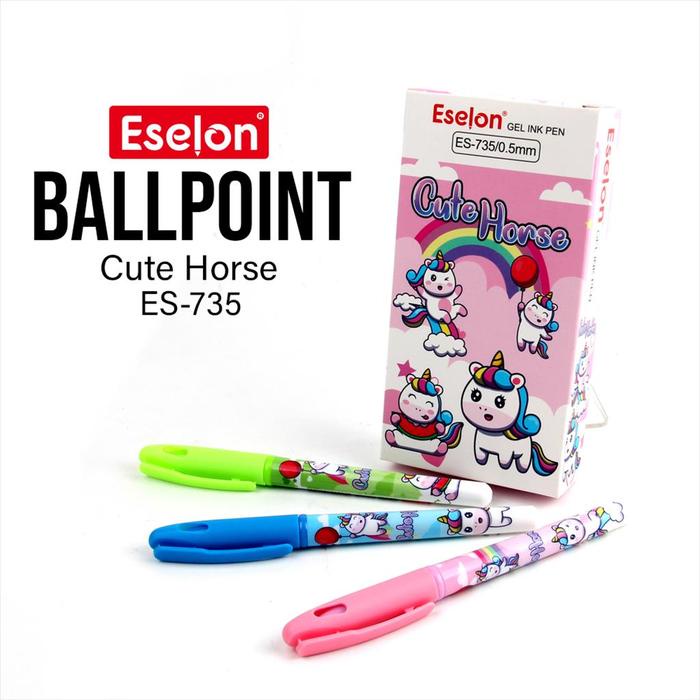 

12Pcs Pulpen Gel Cute Horse Eselon 735 / 1Pack Pulpen Fancy