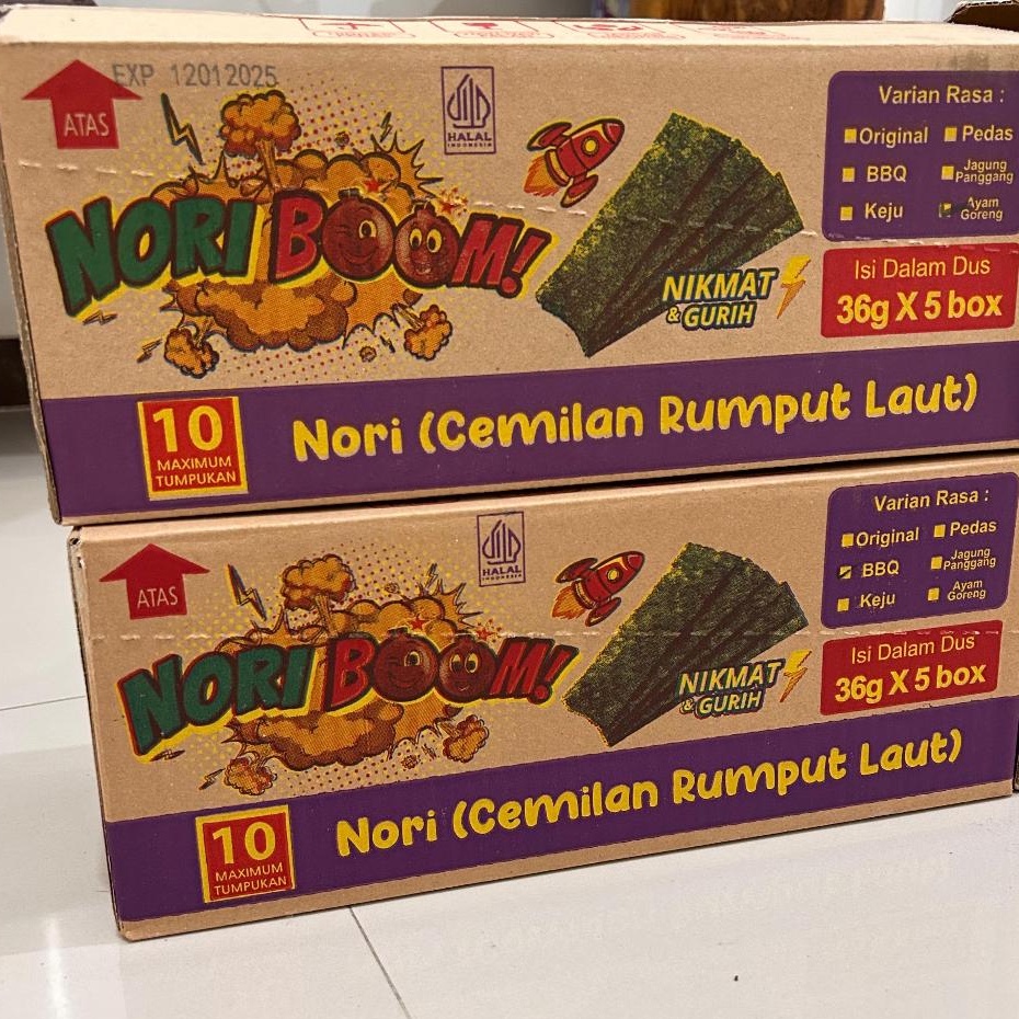 

A Noriboom Rumput Laut Crispy (1 Dus Isi 5 Box)