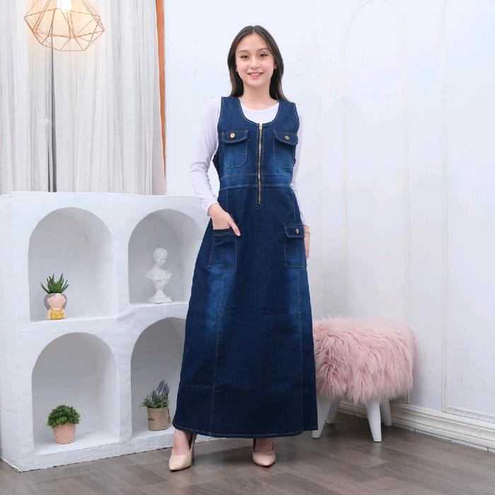 OVERALL JEANS STRECH WANITA PANJANG RESLETING KEREN TERBARU AY-108