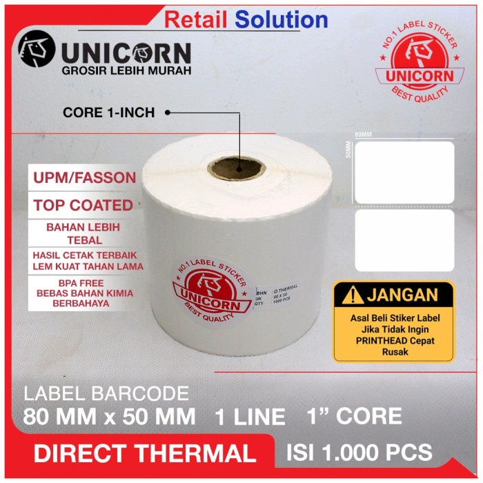 

pintar- Label Stiker Resi Thermal 80x50 mm / 80 x 50 mm / 80x50mm Isi 1000