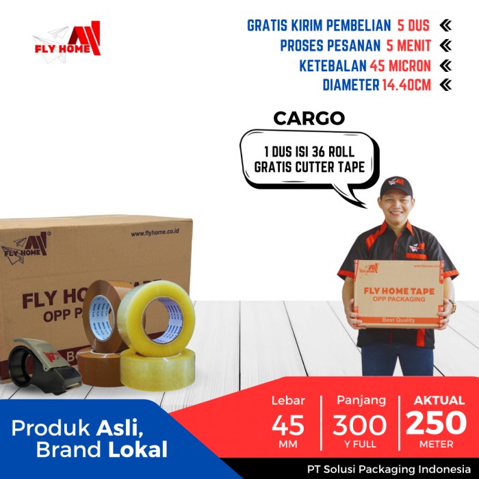 

pintar- FLYHOME Lakban bening coklat 2inci 300yard 1 dus 45x300 yard jumbo