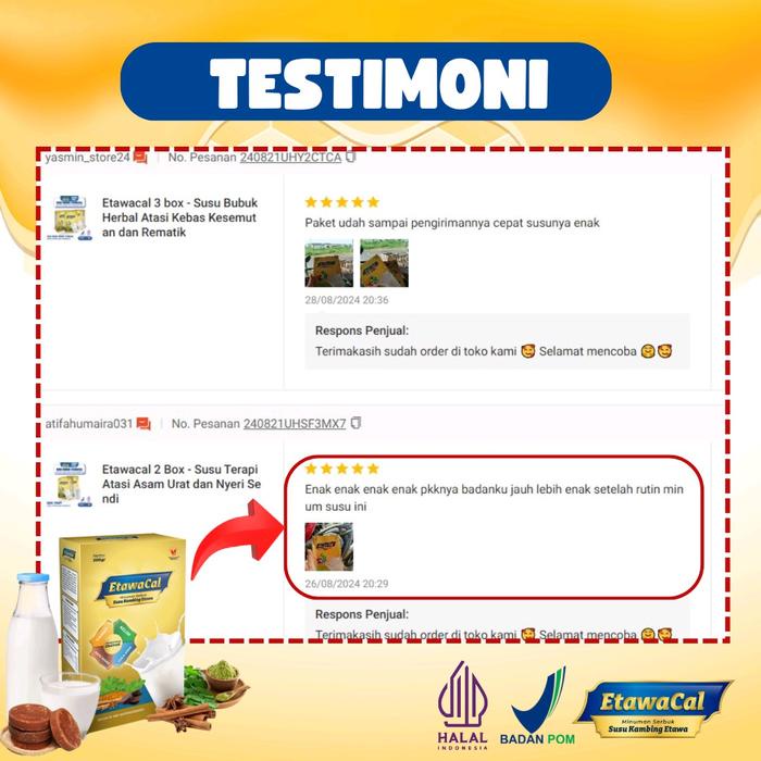 

BARANG TERLARIS ETAWACAL ORIGINAL SUSU KAMBING UNTUK PEGAL LINU REMATIK ASAM URAT 200gram PAKET 3