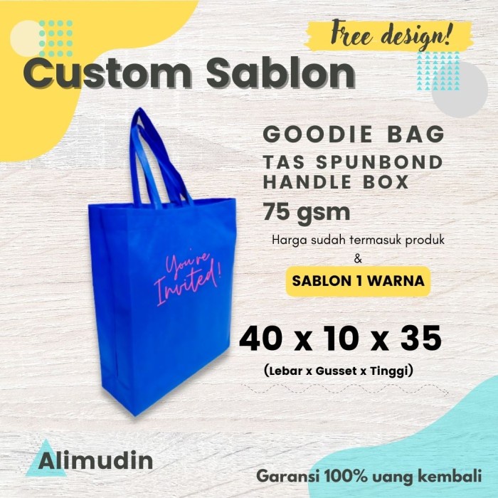

party- Goodie Bag 40 x 10 x 35 Tas Spunbond Handle Box Custom Sablon