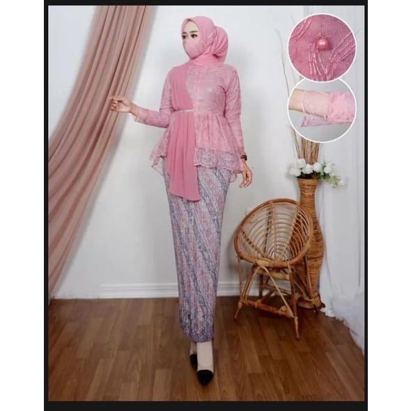 Hot Sale Setelan Kebaya Selendang Aurel Kebaya Aurora Modern Atasan Kebaya Tile Slayer Tile Brokat