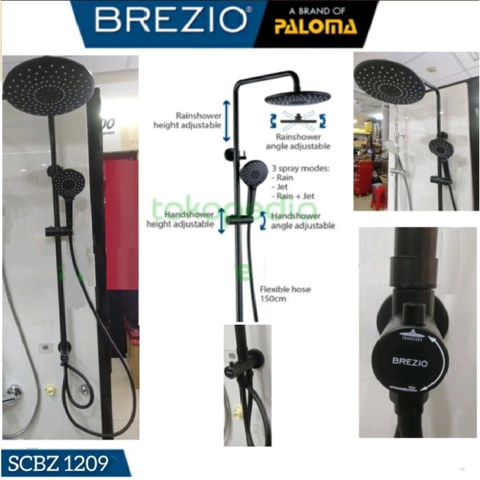 Baru SHOWER SET HAND SHOWER HEAD TIANG COLUMN MANDI BREZIO SCBZ 1209 HITAM