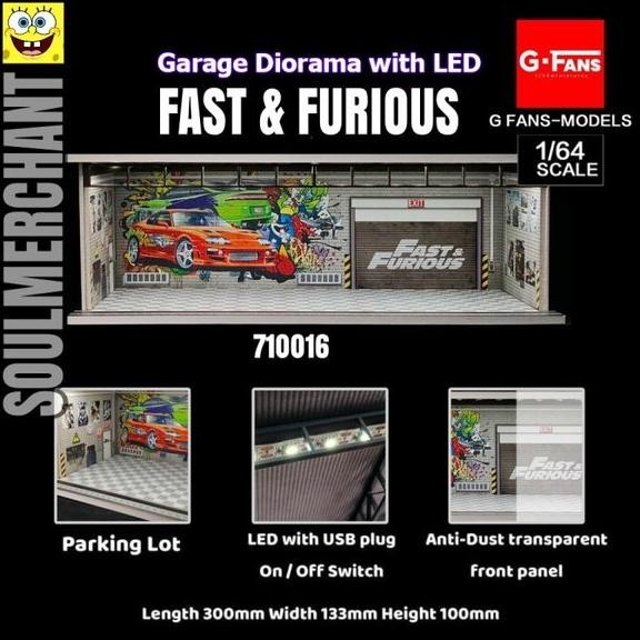 G-FANS MODEL SKALA 64 DIORAMA HOTWHEELS MINI GT FAST & FURIOUS WITH LED