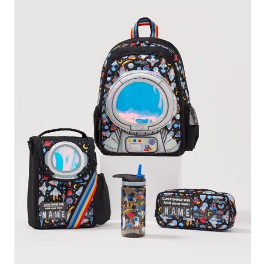 Smiggle Let's Play Black Astronaut Backpack Pencil Case Bottle