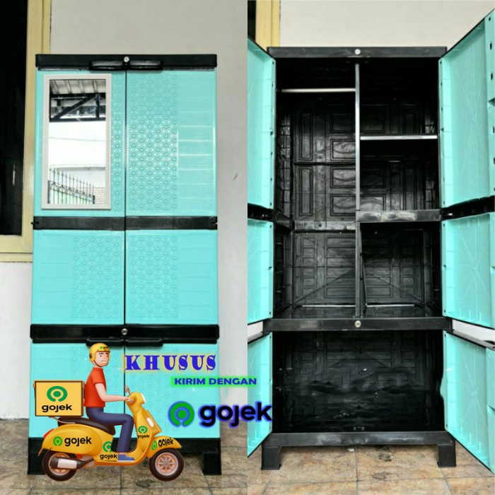PREMIUM LEMARI PLASTIK JUMBO AQUOSE PLUS KACA NEW GANTUNGAN [KIRIM GOJEK]