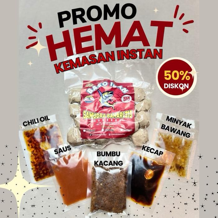 

RJ340 Paket Instan Baso Ikan Kecil Bumbu Kumplit Isi 20 Butir - saus-kecap-chili oil-minyak bawang
