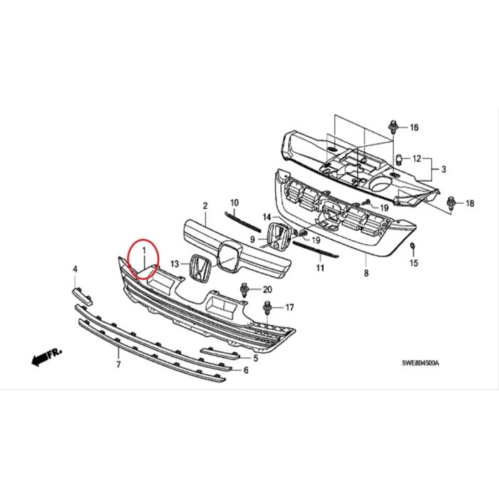 Base Grill Grille Kisi Kisi Bawah Honda Crv Gen3 2007 2008 2009 Ori