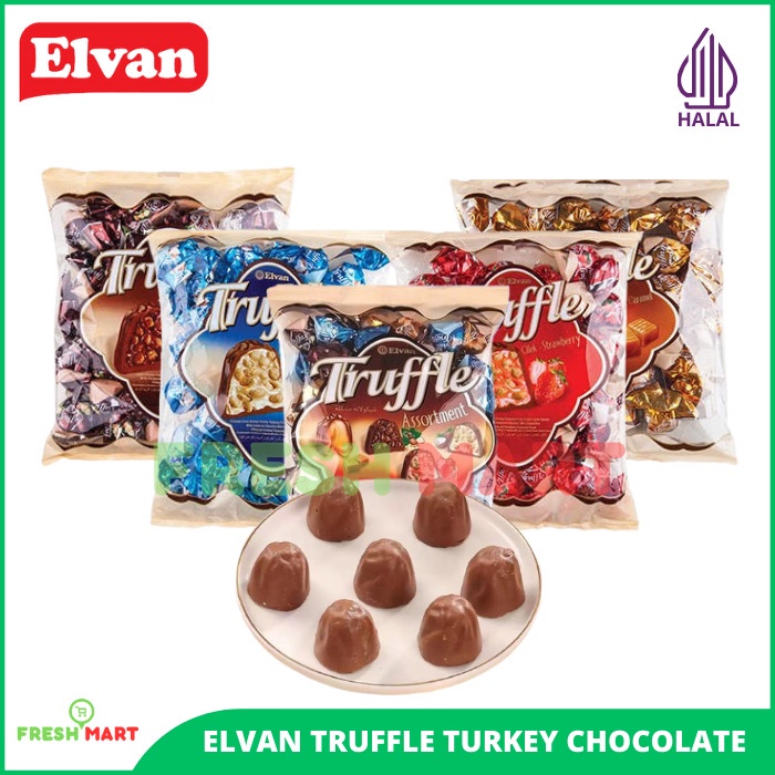 

Elvan Truffle Coklat Arab Turki Assortment Caramel Hazelnut Coconut Strawberry Halal 400gr