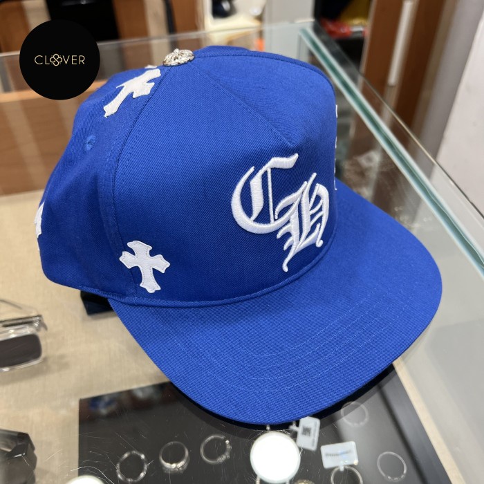 Topi Pria CHROME HEARTS Cross Patch Blue Baseball Cap PM
