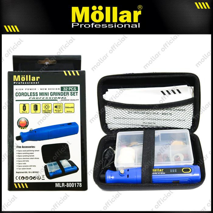 MOLLAR 800178 Mini Grinder Set 32 pcs Baterai Cordless Gerinda Tuner