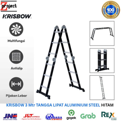 KRISBOW 3 Meter Tangga Lipat Aluminium Steel 4x3 Step Tangga Serbaguna