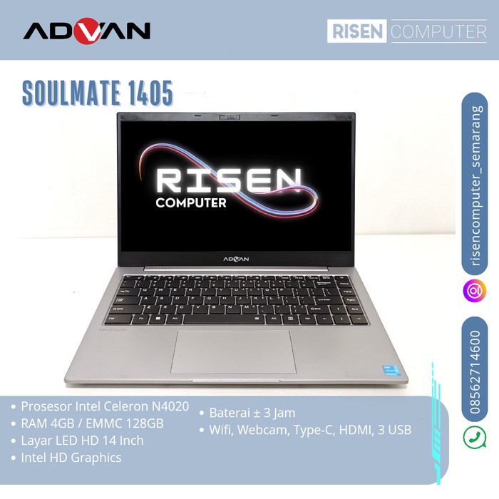 Second LAPTOP ADVAN SOULMATE 1405 Intel Celeron N4020 RAM 4GB EMMC 128GB Notebook 14inch Seken Bekas