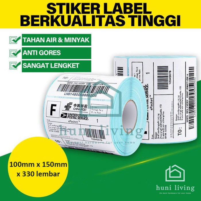 

PASTI MURAH KERTAS STICKER THERMAL LABEL BARCODE 100X150 (330 PCS) TEBAL ANTI AIR