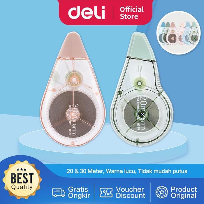 

Deli Correction Tape / Tip Ex Kertas / Pita Koreksi 20 30 Meter Warna Pastel Tidak Mudah Terputus