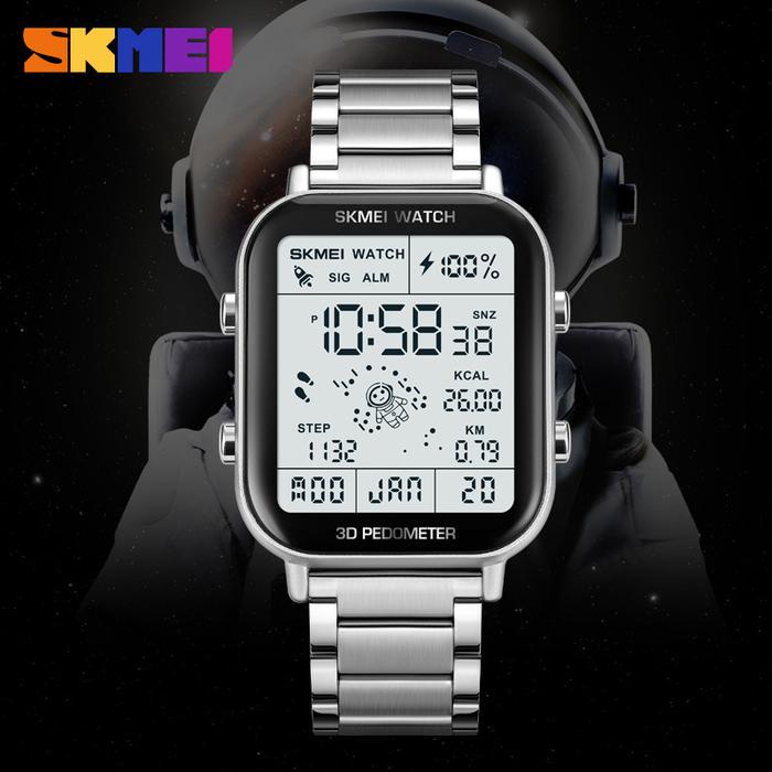 PROMO.. JAM TANGAN PRIA DIGITAL PEDOMETER TALI STAINLESS STEEL SKMEI 1888