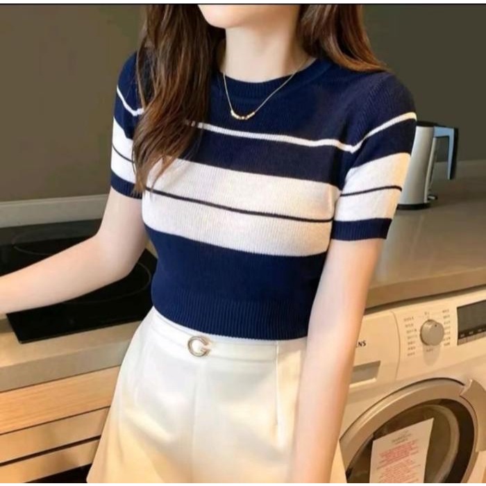 (TopSeries) Belleza Outlet baju outfit cewek baju atasan wanita baju Rajut Zalfa Crop Strip