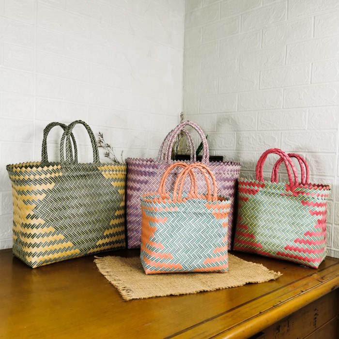 Tas lurik anyaman Tas keranjang anyaman Tas belanja *