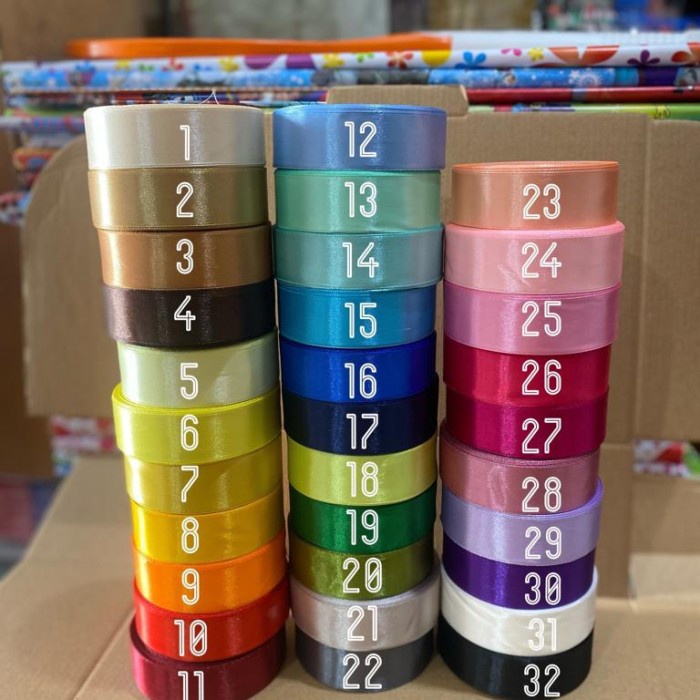 SPECIAL Pita Satin Polos, Pita Kain 1 inch, Pita Kado Gulungan