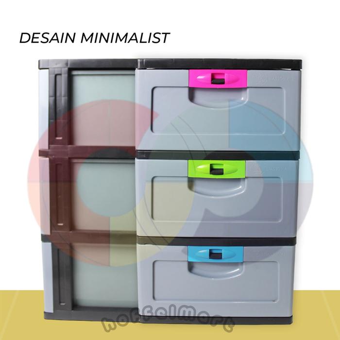 (Expert) Lemari Kabinet Familly Silver Susun 3 Laci Plastik