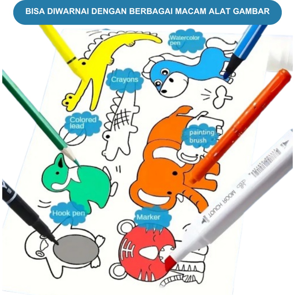 

IK! Kertas Gambar Mewarnai Jumbo Tempel Anak Tema Binatang Kendaraan