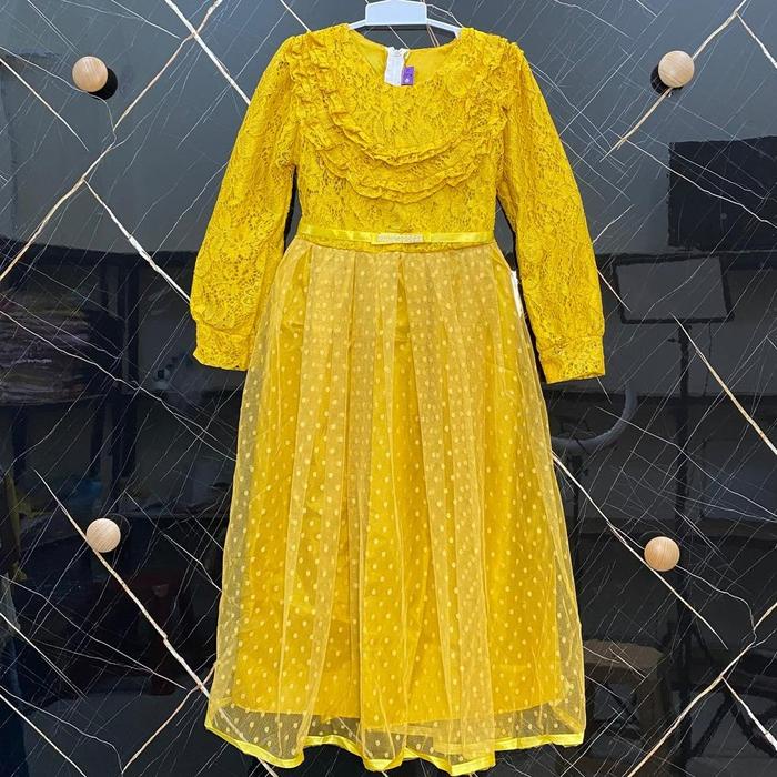 DISKON MORRIS DRESS - DRESS, GAMIS, GAUN FASHION ANAK PEREMPUAN MUSLIM MODEL TILE BROKAT POLKADOT