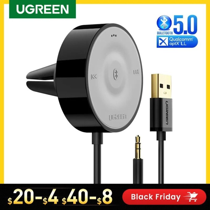 UGREEN Bluetooth 5.0 Car Kit Receiver aptX LL Wireless 3.5 AUX