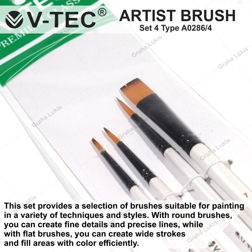 

IK! V-Tec Brush A0286 Set 4 / Kuas Lukis Set 4