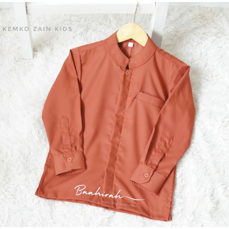 Baahirah - Kemko Zain Warna Teracota Koko Anak Laki Laki Lengan Panjang Kemeja Couple Ayah Anak