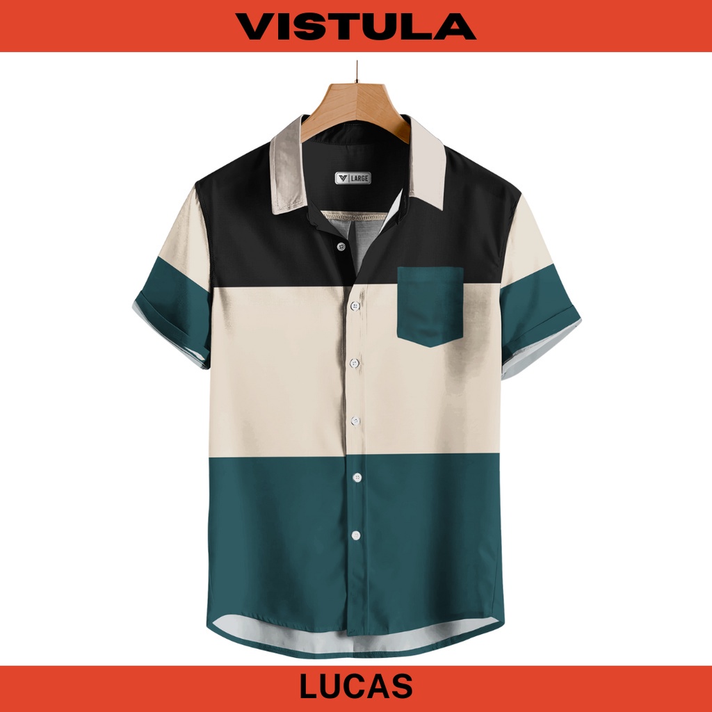 Kemeja Pantai Lengan Pendek Pria Color Block Series - LUCAS