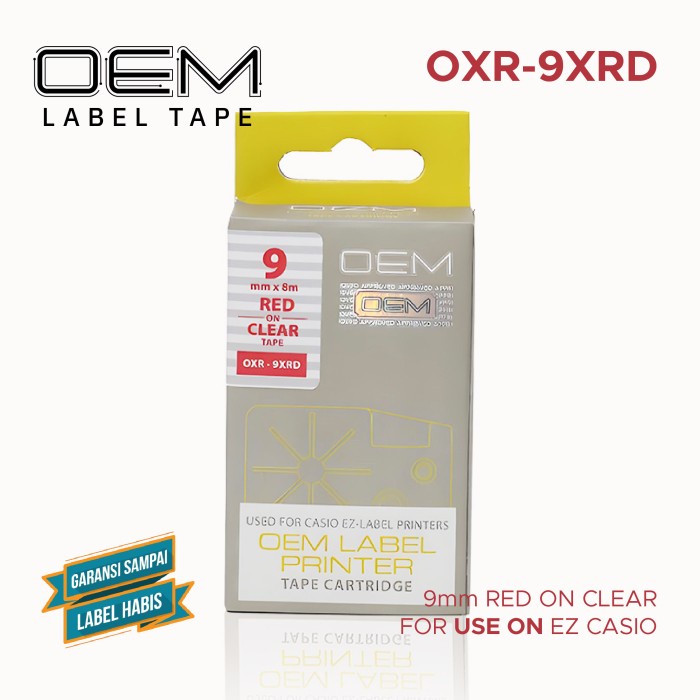 

OEM TAPE LABEL FOR EZ PRINTER RED ON CLEAR TEXT MERAH PADA LABEL CLEAR