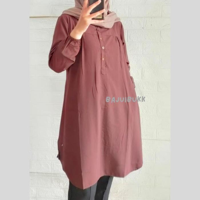 TUNIK POLOS KATUN VISCOSE JUMBO KANCING HIDUP LENGAN KANCING MAGENTA - FUSCHIA - DUSTY PINK PANJANG