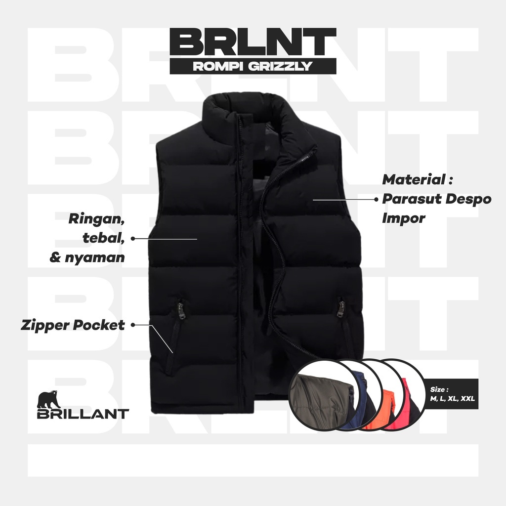 Brillant - GRIZZLY Rompi Pria Parasut M-XXL Rompi Motor Jaket Puffer Anti Angin Waterproof