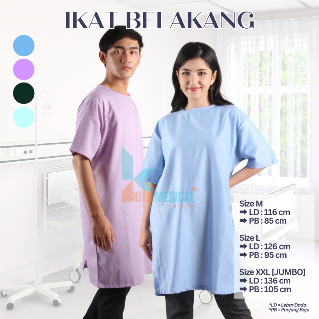 Baju Pasien Rumah Sakit Unisex Lengan Pendek Pria Wanita Seragam Rawat Inap Bahan Katun Premium